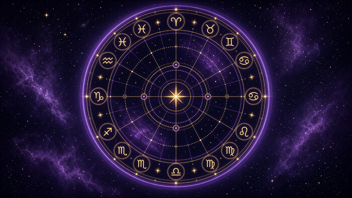 Zodiac wheel and birth chart illustration